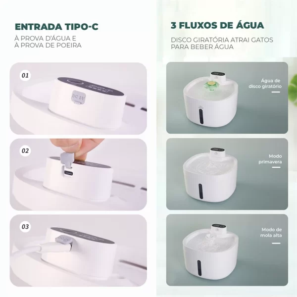 Newpet Fonte de água para gatos com sensor inteligente de 2,6 litros Distribuidor automático de água para gatos Alimentador de animais de estimação Bomba de fonte de água para cães com filtro -Bivolt - Imagem 6