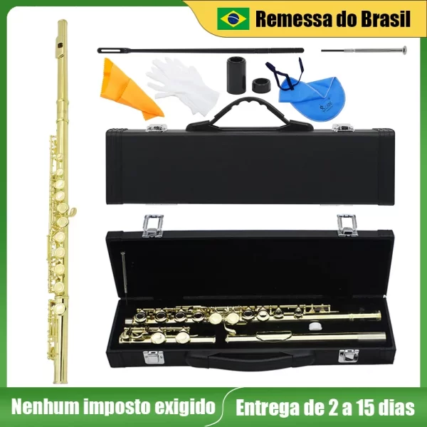 SLADE 16 Flauta Agujero Fechado Flauta C Tom Cuproníquel Flauta Instrumento de Sopro Com E Chave Caso Luvas Flauta Peças e Acessórios