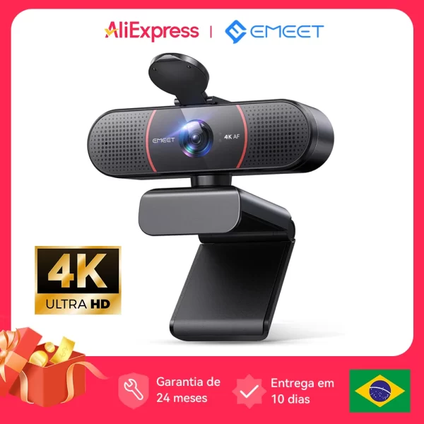 4k webcam streaming câmera web emeet usb autofoco mini câmera de computador com microfones para zoom/equipos/obs/pc/mac/laptop