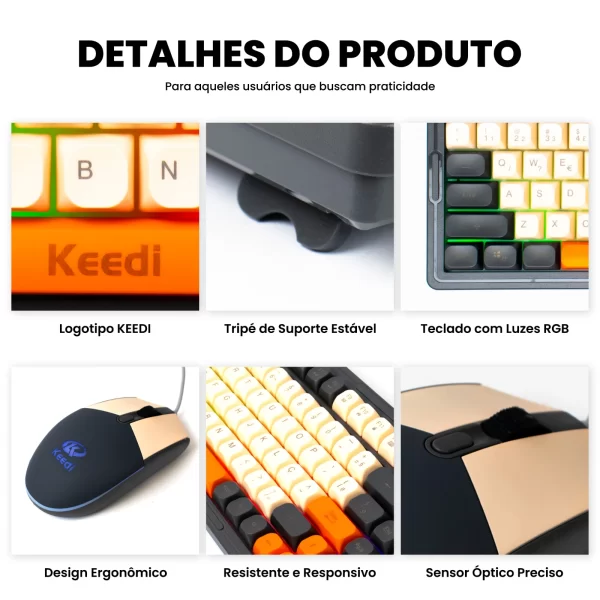 Kit Teclado Mouse Gamer KEEDI-TEC814 Membrana LED USB Controlador Volume - Imagem 6