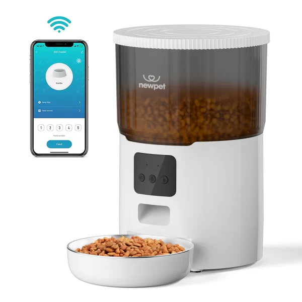 Alimentador inteligente automático Pet, distribuidor do alimento seco, Voice Record Bowl, Wi-Fi, sincronismo inteligente, câmera de vídeo, 4L, novo
