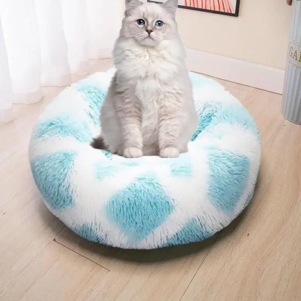 Cama redonda para cães, camas macias de pelúcia para animais de estimação, aquecimento usb, donut, camas redondas para cães e gatos, casa confortável, acessórios para animais de estimação - Imagem 5