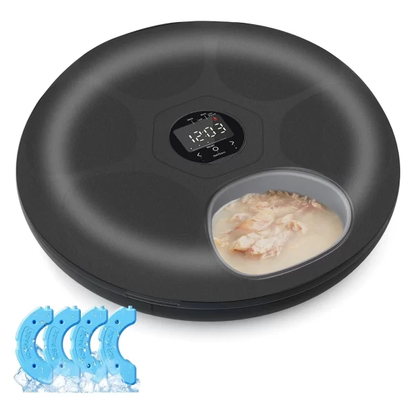 Alimentador automático para cães de estimação Alimentador com temporizador redondo para 6 refeições 6 grades Dispensador elétrico de alimentos secos e úmidos para cães de gato Alimentação 24 horas Suprimentos