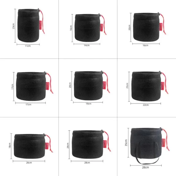 Saco de armazenamento de panela de acampamento ao ar livre portátil piquenique panelas saco de armazenamento sanduíche malha cordão bolso fogão ao ar livre acessórios - Imagem 2