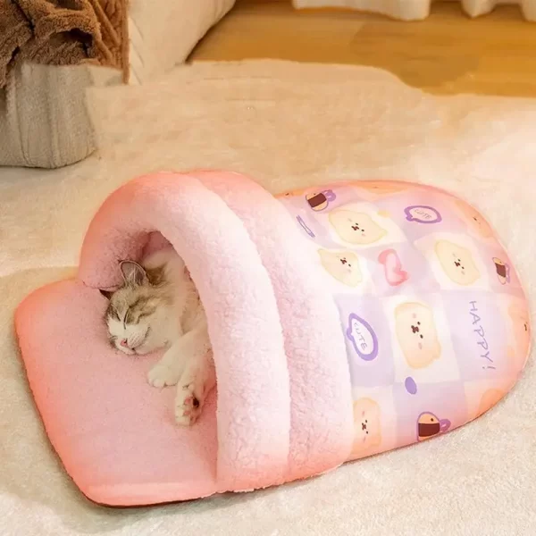 Aconchegante caverna cama de cachorro dobrável ninho de gato chinelo forma quente caixa de cachorro esteira inverno bonito coelho gatinho cuddler cama espessada para interior - Imagem 3