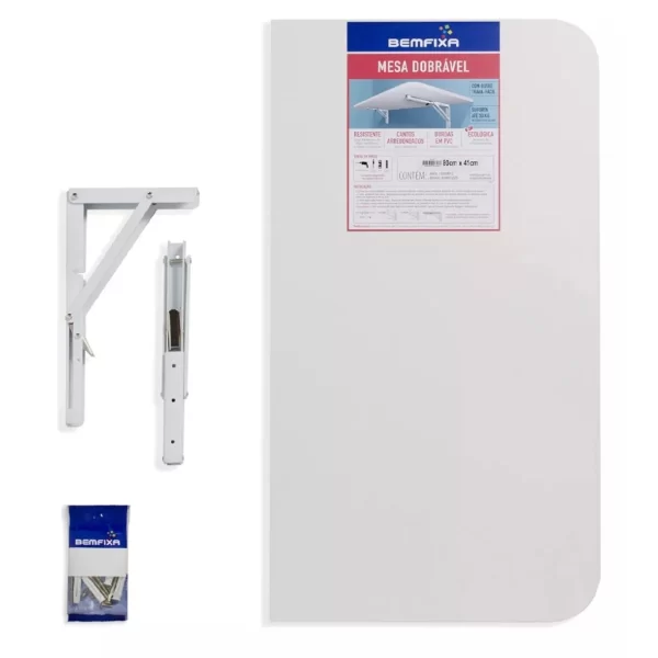 Mesa Dobrável De Parede Bemfixa Branca 100X41Cm Em Mdp - Imagem 5