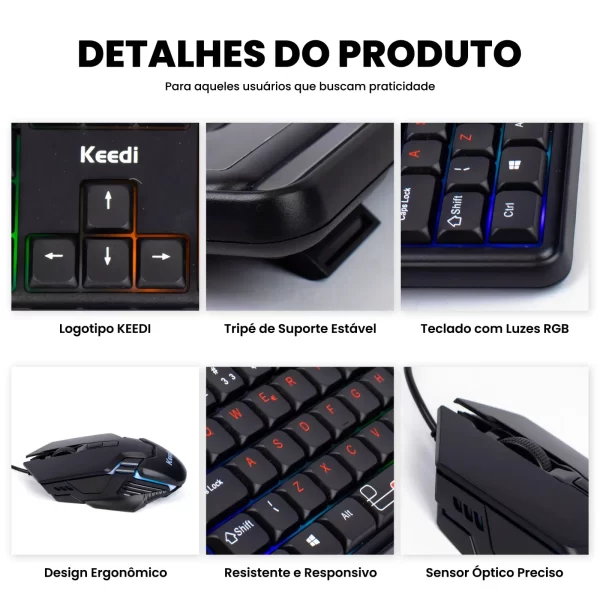Teclado RGB Kit Teclado De Computador, USB, LED, Membrana Colorida, Notebook, PC, TEC813 - Imagem 6
