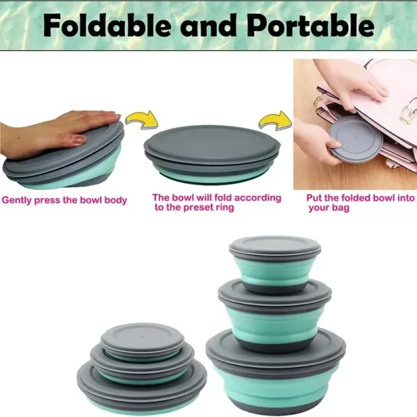Conjunto de Tigelas de Silicone Dobráveis para Cozinha e Acampamento - Imagem 4
