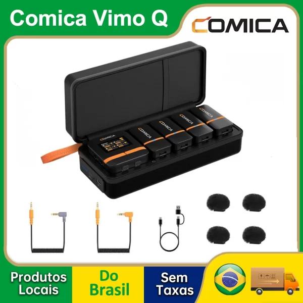 【Do Brasil】COMICA Vimo Q Sistema de microfone de lapela sem fio com cancelamento de ruído Microfone de lapela para câmera, iPhone, Android, PC, etc.