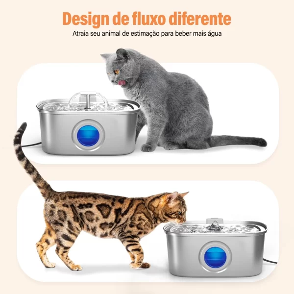 Newpet 108oz/3.2L Cat Water Dispenser de aço inoxidável para animais de estimação com filtro Bomba silenciosa Fonte automática para bebedouro de cães e gatos - Imagem 5