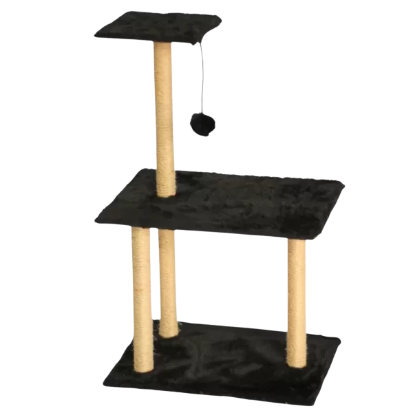 Arranhador Para Gatos Poste Sisal 3 Bases Brinquedo Bolinha Preto