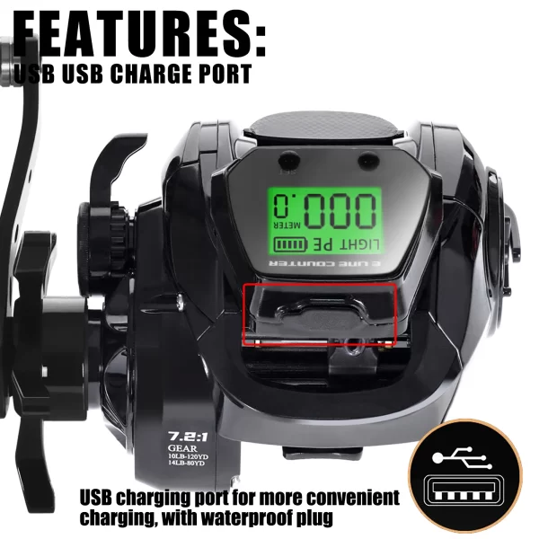 SAMOLLA Carretel de pesca de arremesso eletrônico grande tela LED de alta velocidade 7.2:1 10kg fundição de roda de tambor fundido à prova d'água de água salgada - Imagem 5
