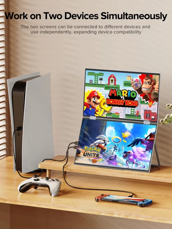 UPERFECT Tela Tripla Monitor Dobrável Portátil de 15,6" Tela Dupla com Extensor VESA 1080P FHD IPS para Laptop PC Suporte de Rotação de 360° para Windows MAC OS Smartphone PS5 Switch - Imagem 4