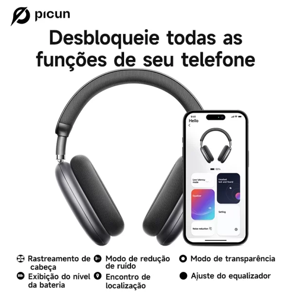 Picun f8 pro anc fones de ouvido sem fio cabeça rastreamento áudio espacial 3d-52db anc alta fidelidade bluetooth fone de ouvido enc hd microfone app de baixa latência - Imagem 5