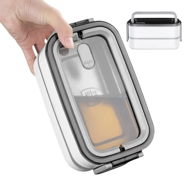 Recipiente de almoço isolado, lancheira de refeição de 2 camadas com alça, tigela de salada resistente a vazamentos para viagens escolares, trabalho ao ar livre, acampamento