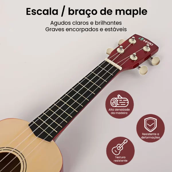 Ukulele Acústico Basswood com Nylon 4 Cordas, Guitarra Baixo, Instrumento Musical para Jogadores Iniciantes, Mini Ukulele, 23" - Imagem 3