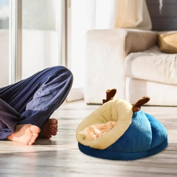 Saco de dormir para gatos, saco de dormir reforçado para animais de estimação, casa de inverno para gatos, multiuso, ninho de caverna quente, macio, casa interna para gatos pequenos - Imagem 5