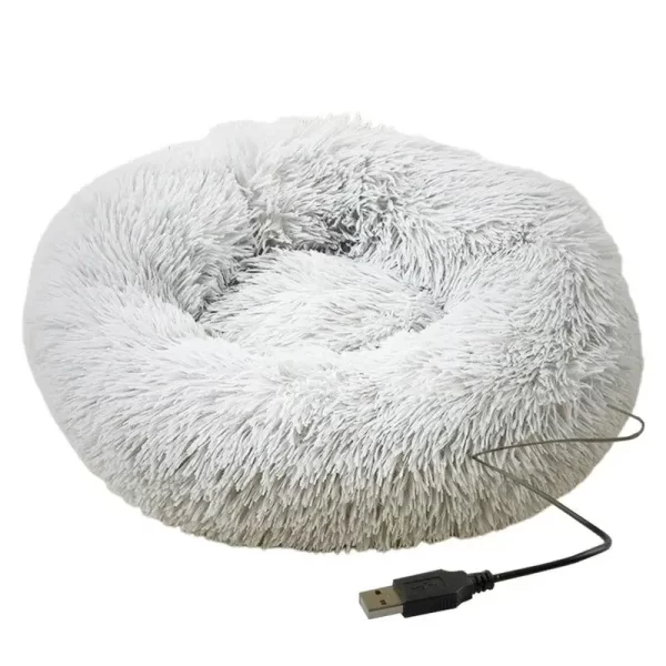 Cama redonda para cães, camas macias de pelúcia para animais de estimação, aquecimento usb, donut, camas redondas para cães e gatos, casa confortável, acessórios para animais de estimação