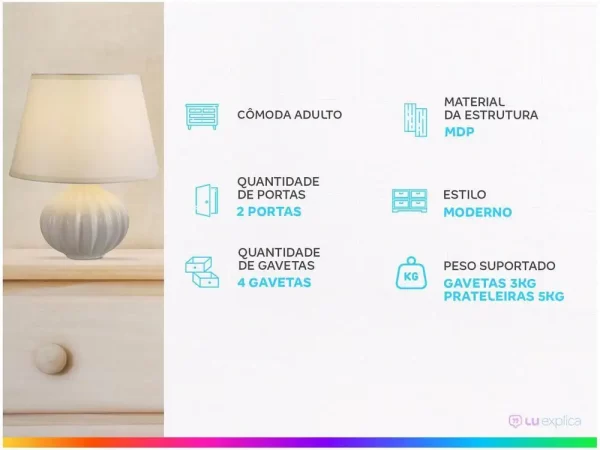 Cômoda 4 Gavetas 2 Portas Demóbile Aurea - Imagem 2
