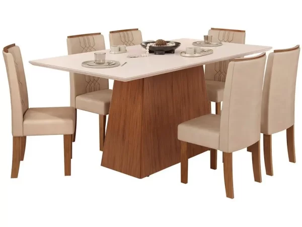 Mesa de Jantar 6 Cadeiras Retangular Freijo e Off DJ Móveis Copenhague - Imagem 4
