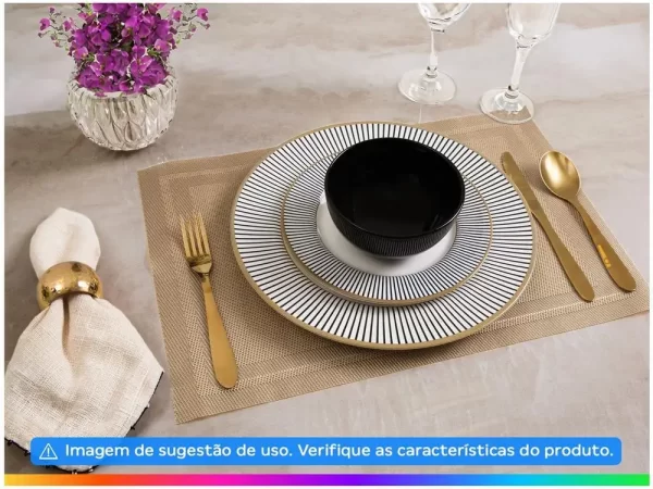 Aparelho de Jantar 12 Peças Alleanza Cerâmica Branco e Preto Redondo Ritz - Imagem 2