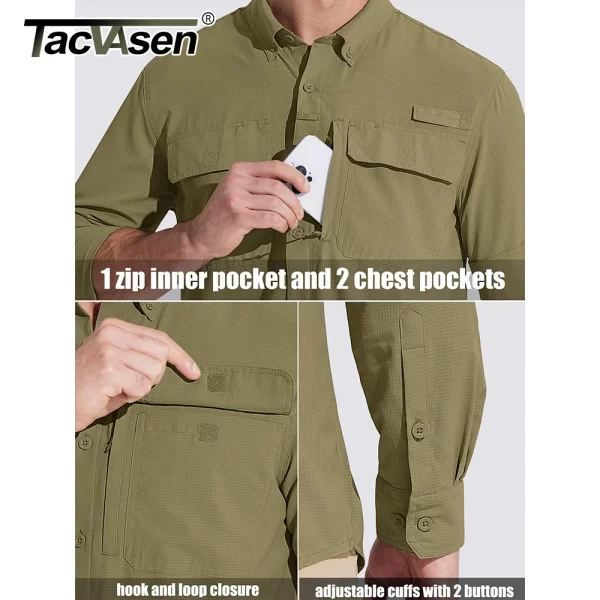 TACVASEN-Camisas de manga comprida para homens, UPF 50 +, proteção solar, camisas de pesca, malha respirável, caminhadas, trabalho, carga, secagem rápida - Imagem 5
