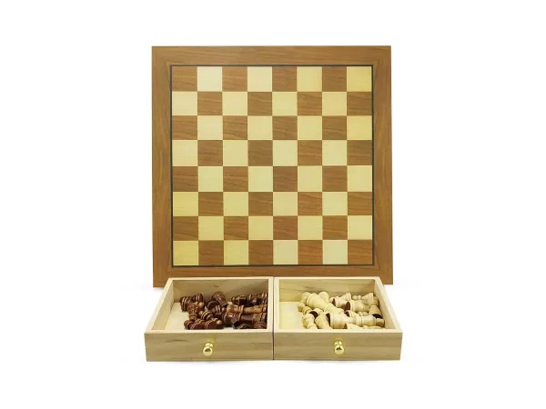 Jogo de Xadrez e Damas 2 em 1 Profissional Hoyle Games Tabuleiro Grande 29x29CM Peças Em Madeira Com 2 Gavetas - Imagem 4
