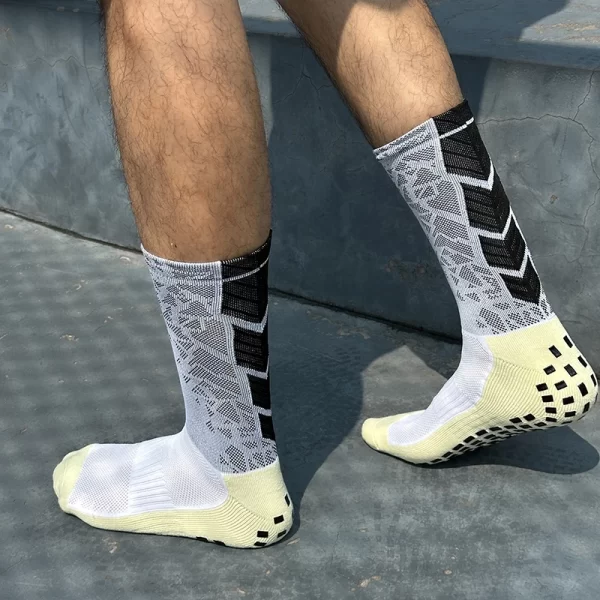 3 Pares，Meia de futebol alta antiderrapante，Meias esportivas grossas，Meias de poliamida para homens，Malha respirável - Imagem 6