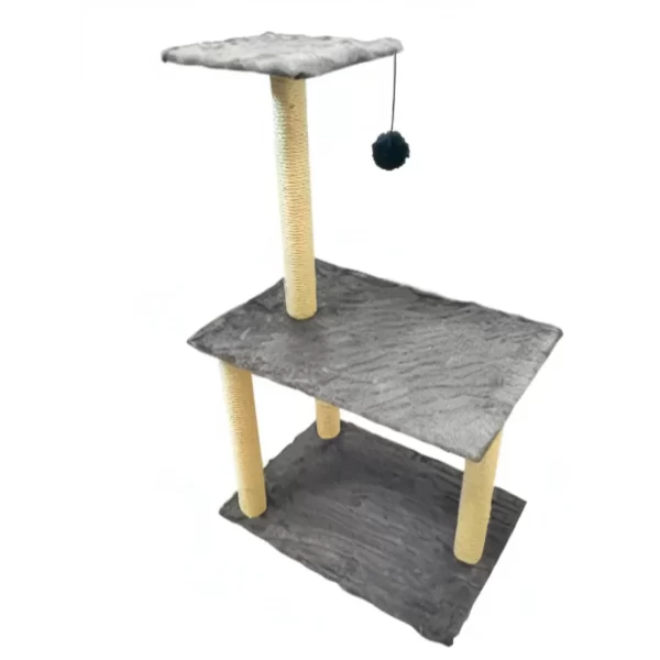 Arranhador Para Gatos Poste Sisal 3 Bases Brinquedo Bolinha Cinza - Imagem 4