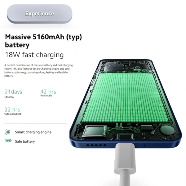 Smartphone Xiaomi Redmi 14C 4G, processador MTK Helio G81-Ultra, display de ponto de 6,88 ", câmera dupla AI de 5000 MP, carregamento de 160 mAh 18 W - Imagem 5