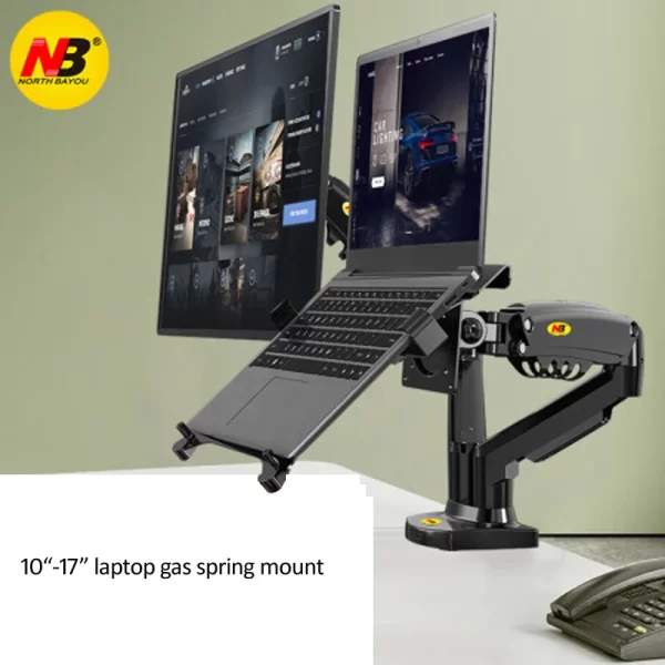 Desktop nb f160 + braço duplo de mola a gás FP-2 para suporte de monitor de 17 "-27" + suporte para laptop de 10 "-17" suporte de montagem de imprensa de ar carga 2-9kg - Imagem 2