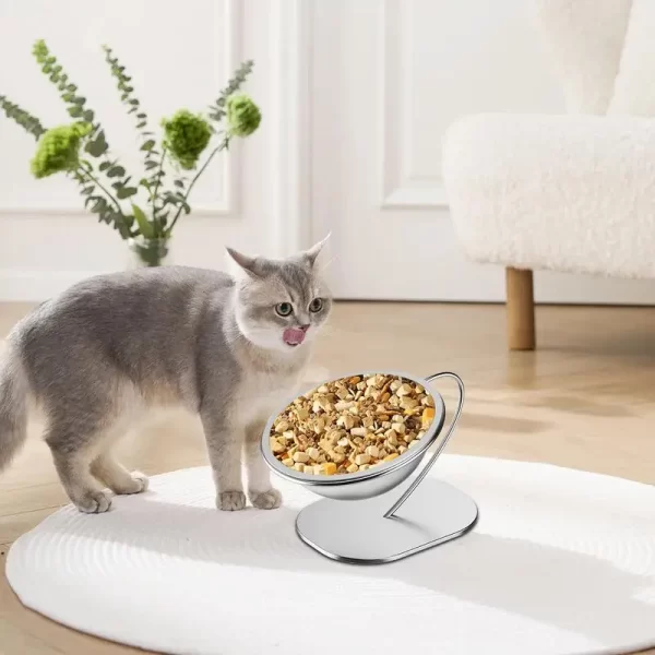 Prato elevado para gatos, recipiente de comida para cães de aço inoxidável, tigela levantada para animais de estimação com base estável, acessórios de alimentação para gatos pequenos a médios - Imagem 6