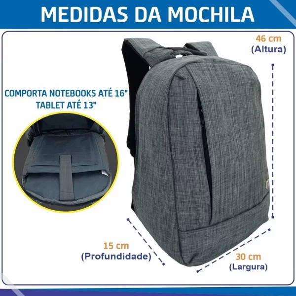 Mochila Bolsa Executiva escolar antifurto notebook Home Office universitária juvenil - Imagem 3