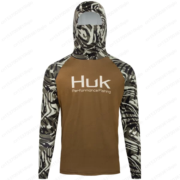 Huk upf 50 + manga longa com capuz capa facial camisas de pesca moletom de secagem rápida respirável proteção uv camisas de pesca masculinas - Imagem 5