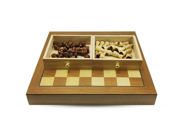 Jogo de Xadrez e Damas 2 em 1 Profissional Hoyle Games Tabuleiro Grande 29x29CM Peças Em Madeira Com 2 Gavetas - Imagem 2