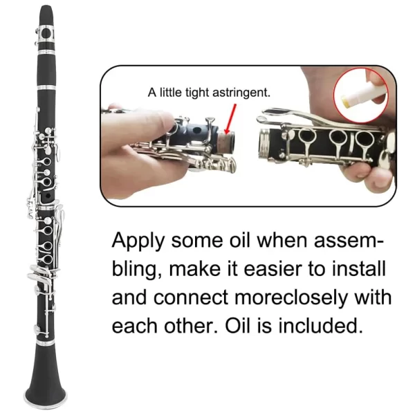 SLADE Clarinete preto Bb Clarinete plano 17 Clarinete de chave de níquel para iniciantes vem com 2 barris de arma casca dura e kit de limpeza - Imagem 5