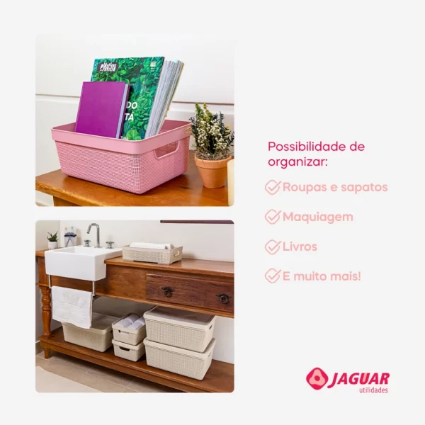 Kit Caixa Organizadora Com Tampa Multiuso Reforçada Jaguar Banheiro Geladeira Armario Cozinha 1,8 e 5 Litros - Imagem 3