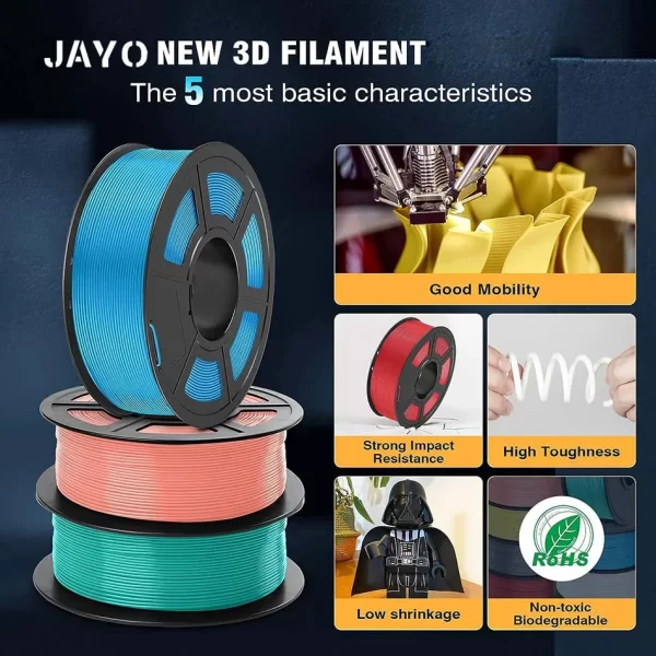 Jayo pla/pla meta/petg/seda/pla +/madeira/abs/mármore filamento de impressora 3d 1.75mm 5kg materiais de impressão 3d para impressora 3d e caneta 3d - Imagem 3