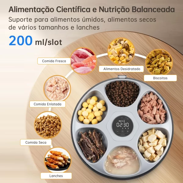 Alimentador automático para cães de estimação Alimentador com temporizador redondo para 6 refeições 6 grades Dispensador elétrico de alimentos secos e úmidos para cães de gato Alimentação 24 horas Suprimentos - Imagem 3