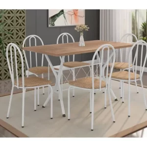 Mesa de Jantar Branca com 6 Cadeiras Retangulares