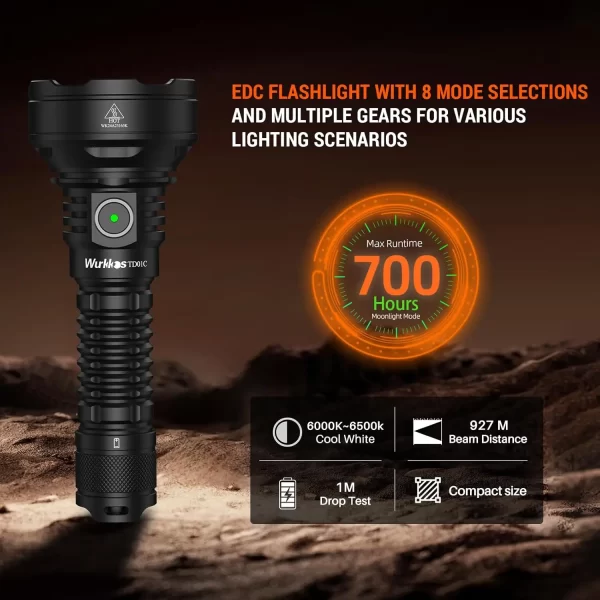 Wurkkos td01c 21700 lanterna tática recarregável led USB-C 1800lm tocha buck driver lance 1000m ipx8 interruptor traseiro à prova dwaterproof água - Imagem 2