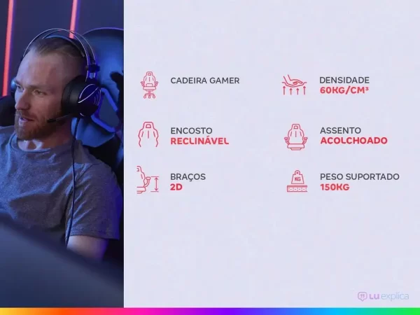 Cadeira Gamer PCTop Reclinável Colorido - Imagem 2