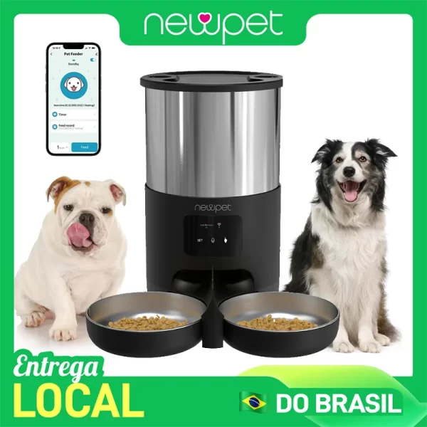 Newpet 5l alimentador para animais de estimação com aplicativo tuya alimentador automático para gatos dispensador de comida para cães inteligente wi fi cronometragem quantitativa alimentação de aço inoxidável