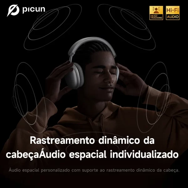 Picun f8 pro anc fones de ouvido sem fio cabeça rastreamento áudio espacial 3d-52db anc alta fidelidade bluetooth fone de ouvido enc hd microfone app de baixa latência - Imagem 2