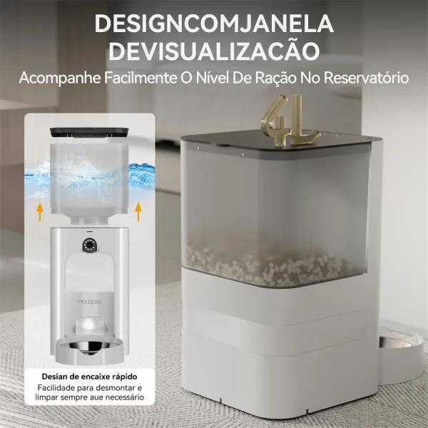 Newpet 4L Alimentador inteligente de grande capacidade para animais de estimação com câmera e dispensador automático de alimentos para gatos Alimentador remoto com APP de tempo quantitativo - Imagem 5