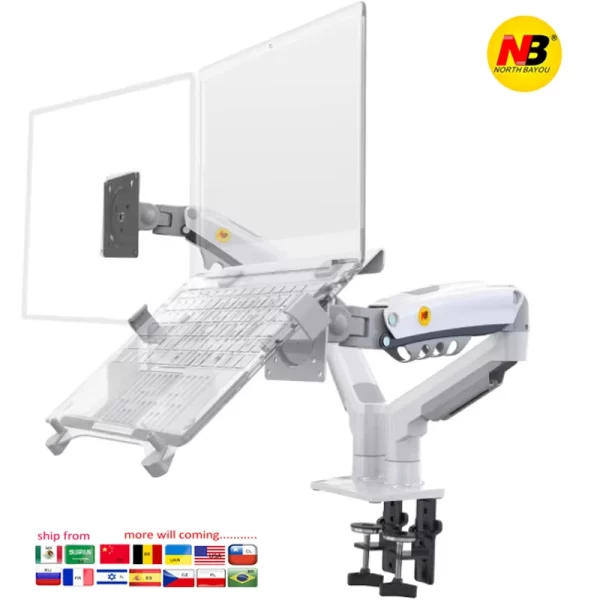Desktop nb f160 + braço duplo de mola a gás FP-2 para suporte de monitor de 17 "-27" + suporte para laptop de 10 "-17" suporte de montagem de imprensa de ar carga 2-9kg