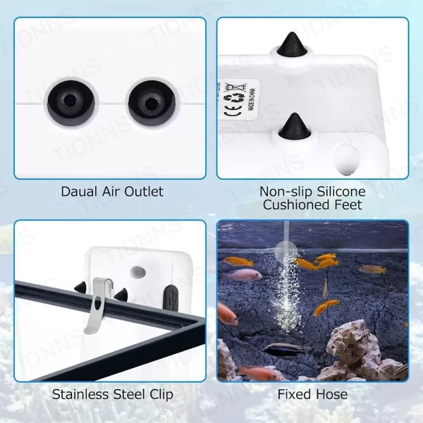 Bomba de oxigênio para tanque de peixes de aquário, bomba de ar de dupla finalidade, bateria de lítio usb, portátil, pesca, mudo, 6000ma, ambiente externo - Imagem 5