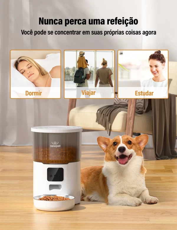 Alimentador inteligente automático Pet, distribuidor do alimento seco, Voice Record Bowl, Wi-Fi, sincronismo inteligente, câmera de vídeo, 4L, novo - Imagem 2