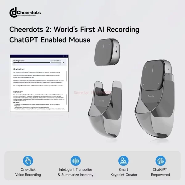Cheerdots 2 mouse de ar removível sem fio touchpad tudo-em-um bolso ai gravação habilitado mouse controle sem fio chatgpt escritório - Imagem 5