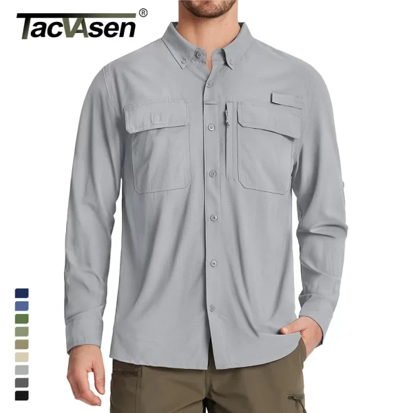 TACVASEN-Camisas de manga comprida para homens, UPF 50 +, proteção solar, camisas de pesca, malha respirável, caminhadas, trabalho, carga, secagem rápida - Imagem 2